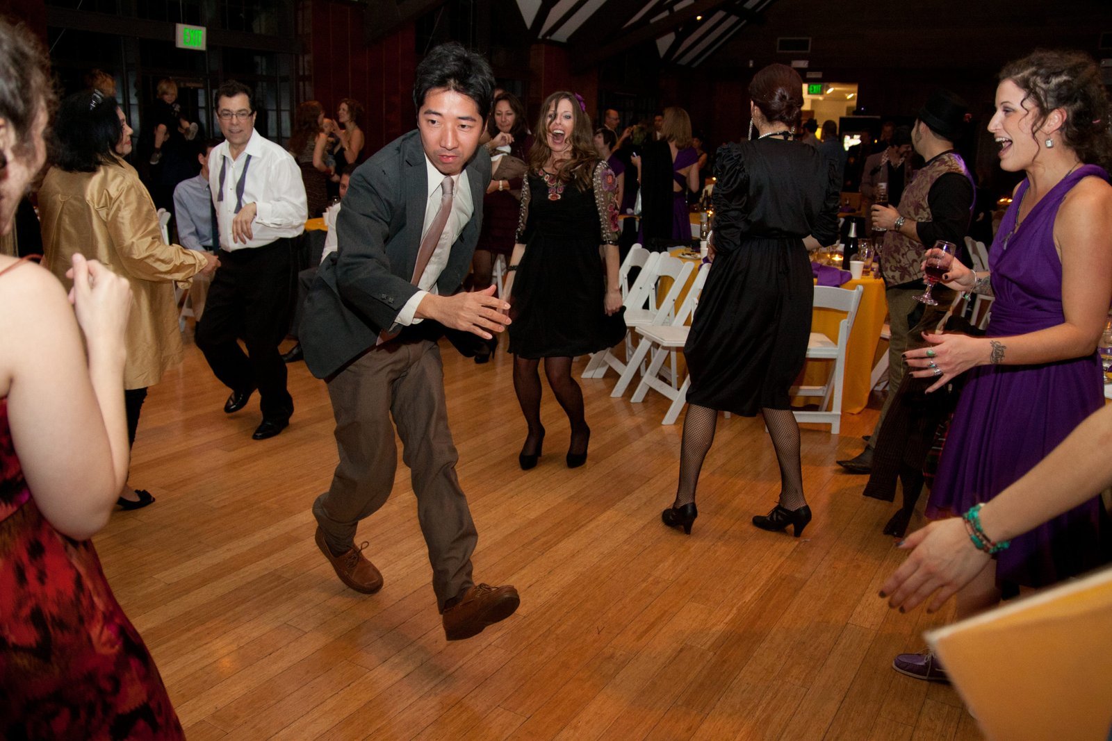 A guest mid-move on the dance floor